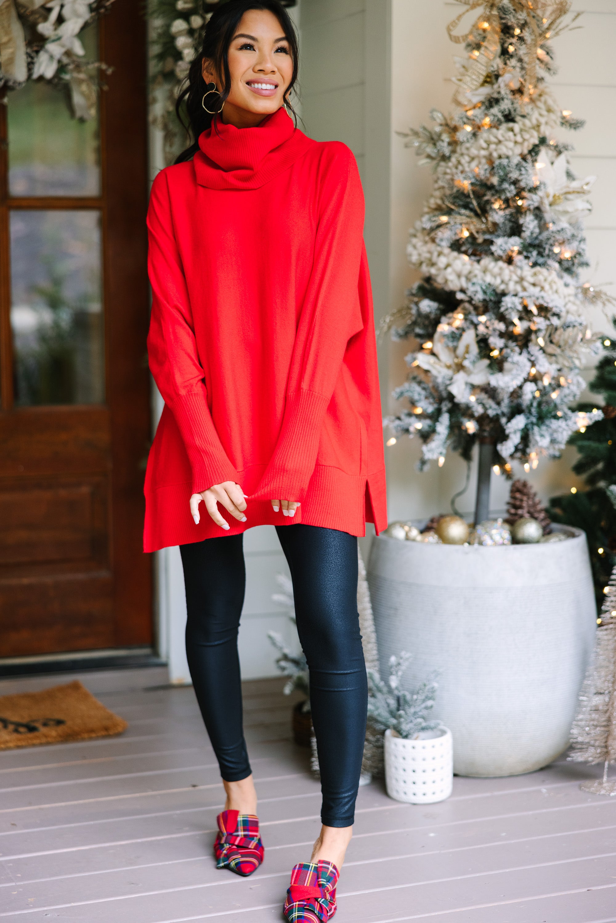 On Watch Red Turtleneck Tunic Sweater