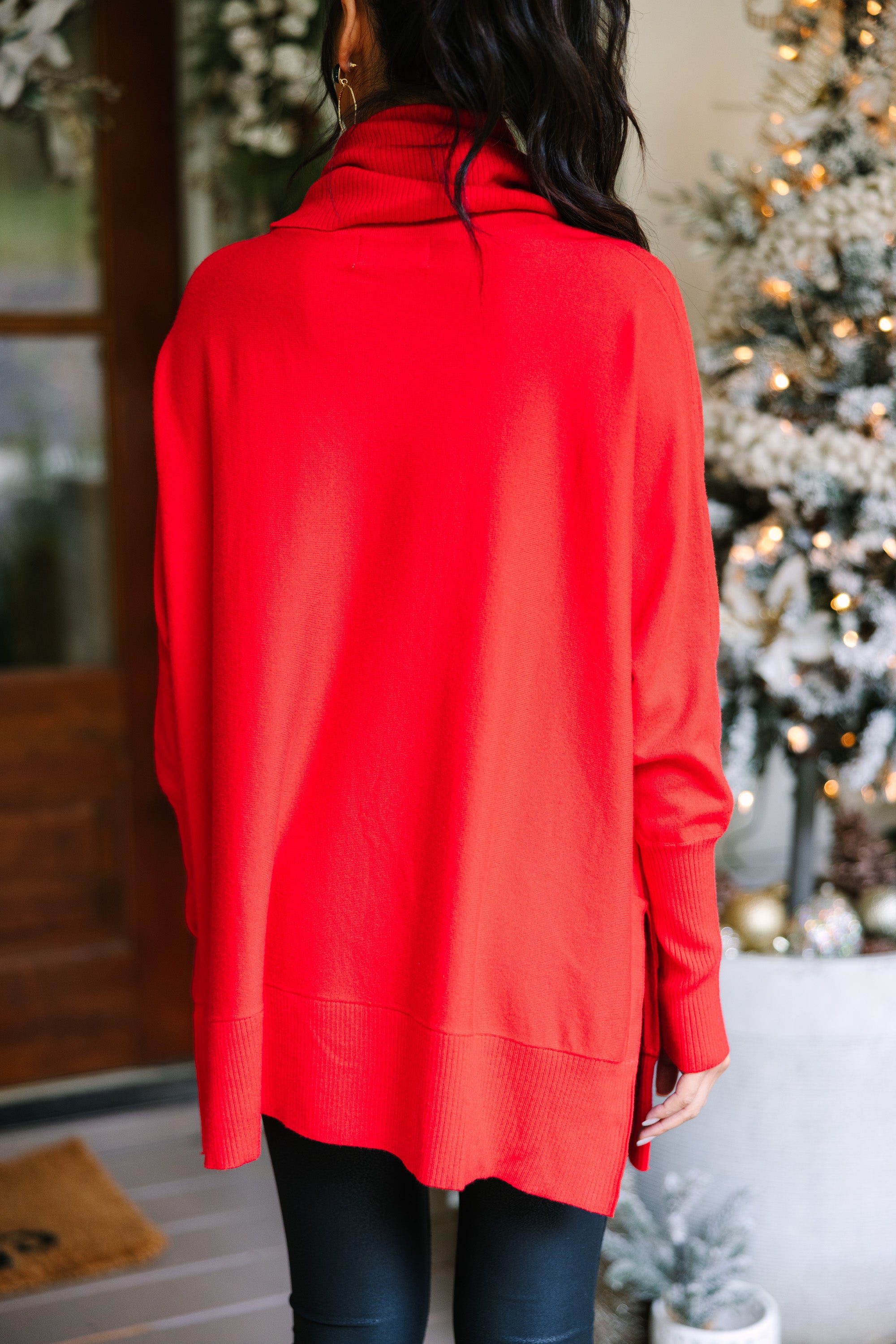 On Watch Red Turtleneck Tunic Sweater