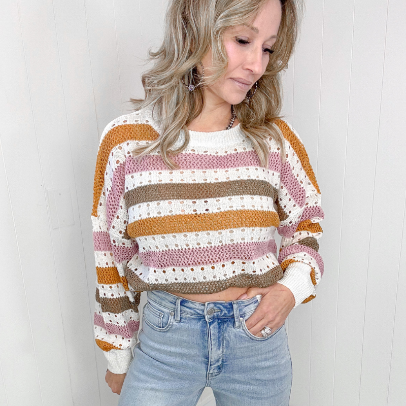 Open Knit Striped Sweater