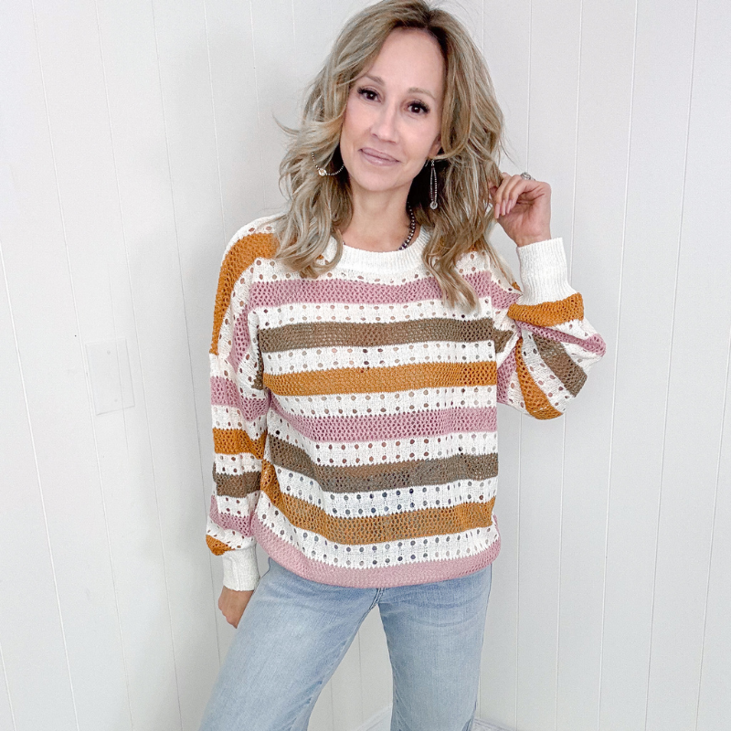 Open Knit Striped Sweater