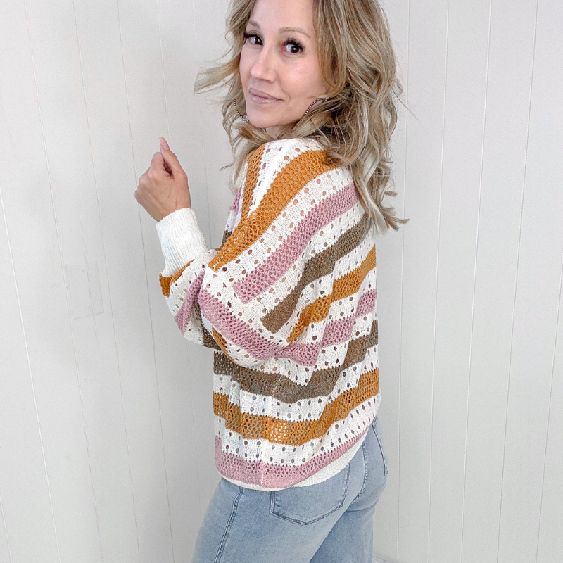 Open Knit Striped Sweater