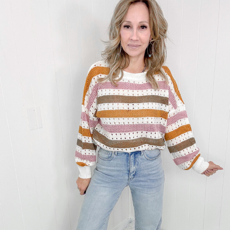 Open Knit Striped Sweater