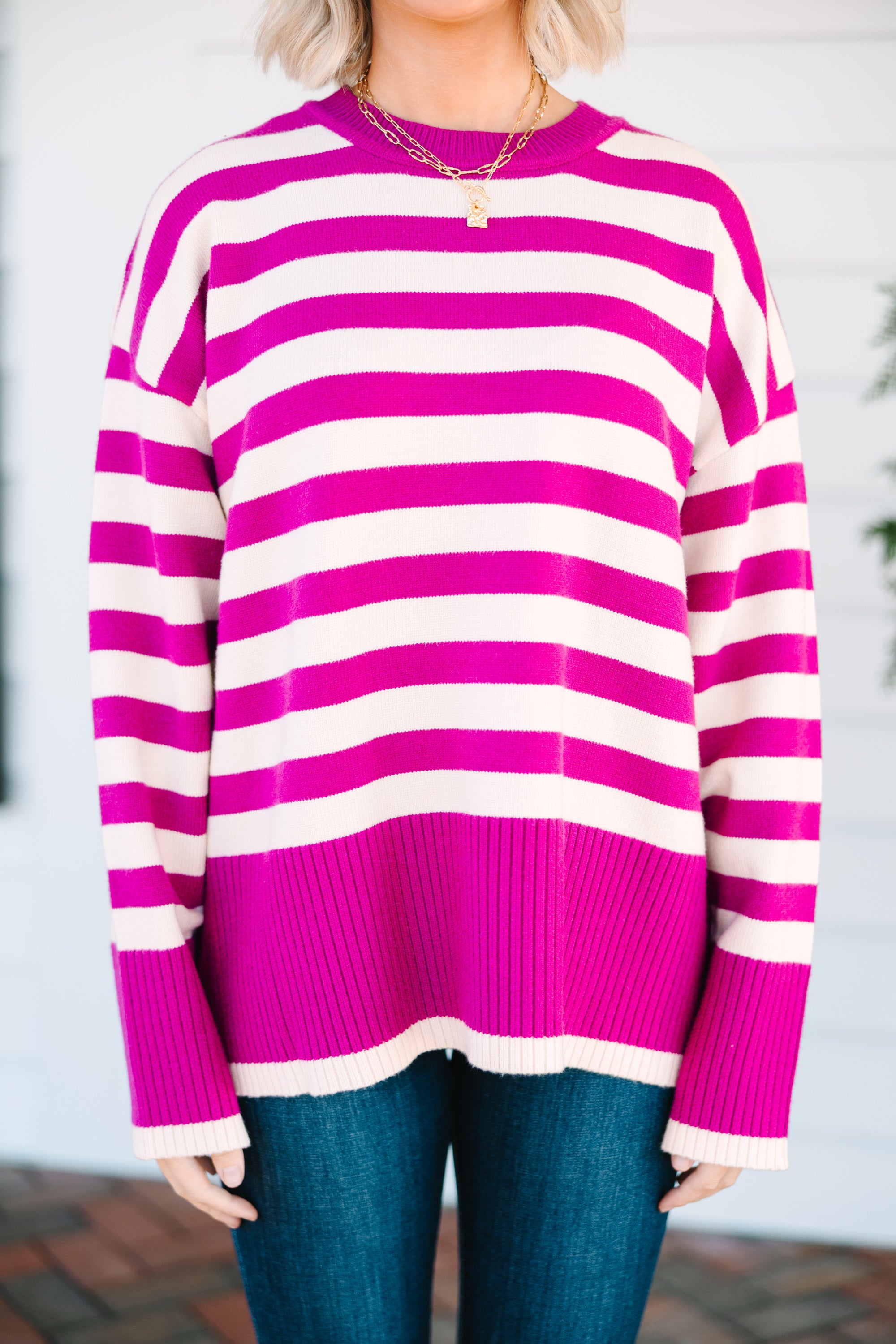 Orchid Pink Striped Sweater