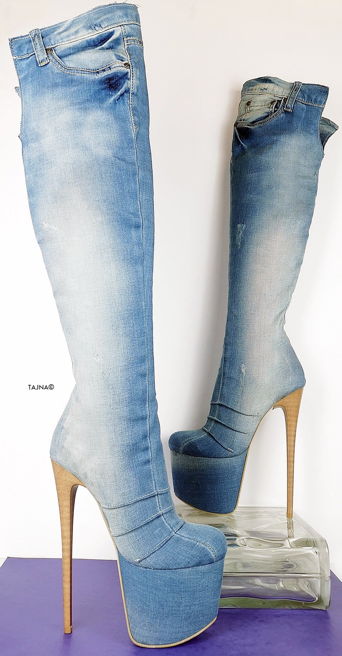 Over the Knee Denim Platform Boots