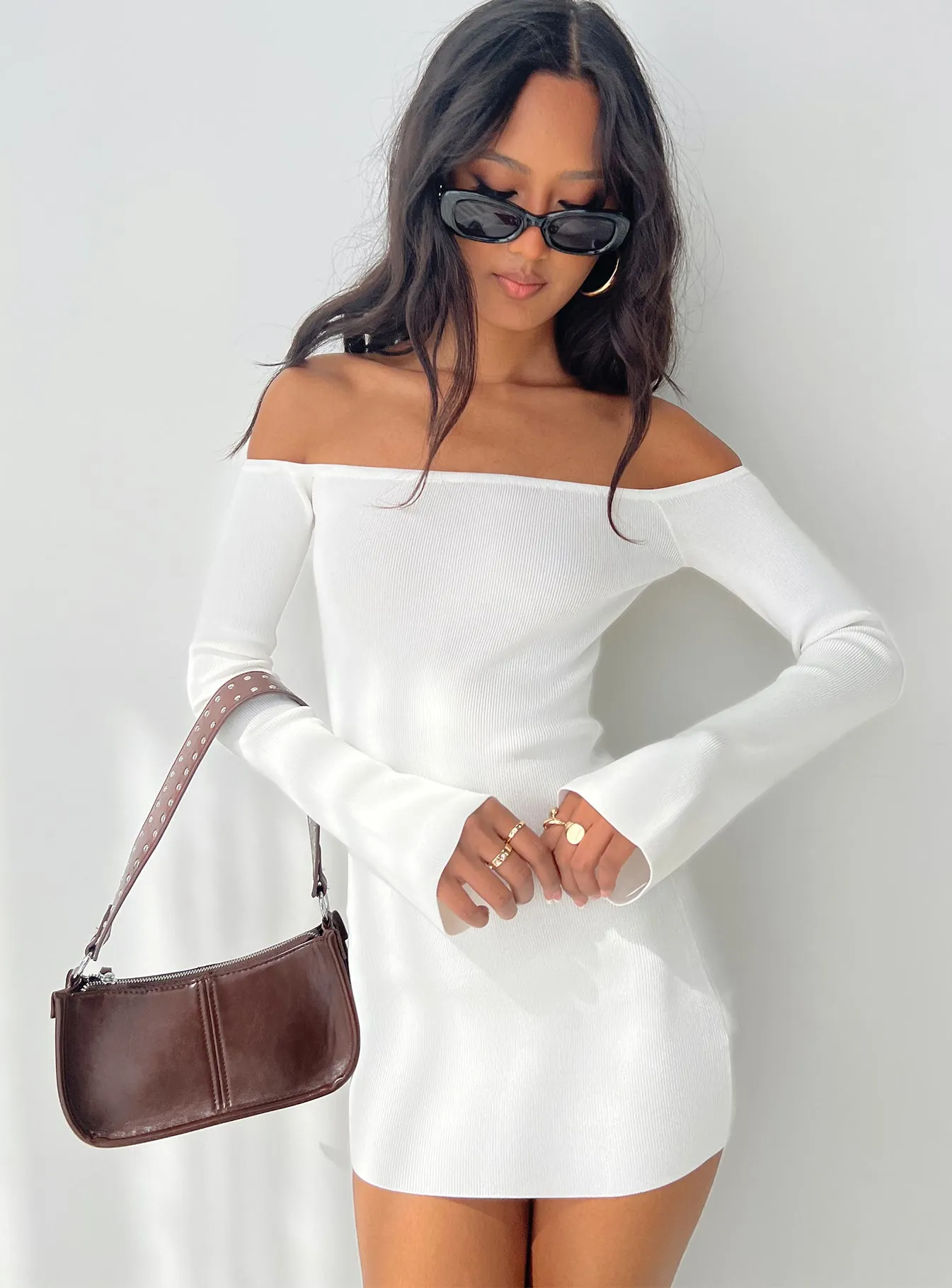 White Long Sleeve Mini Dress - Parisa