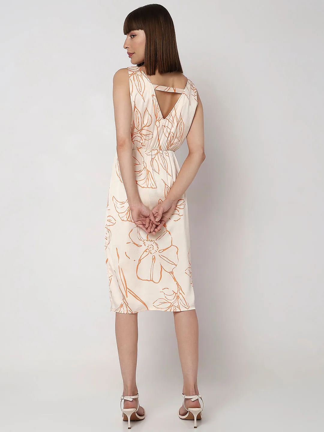 Peach Printed Shift Dress for Women