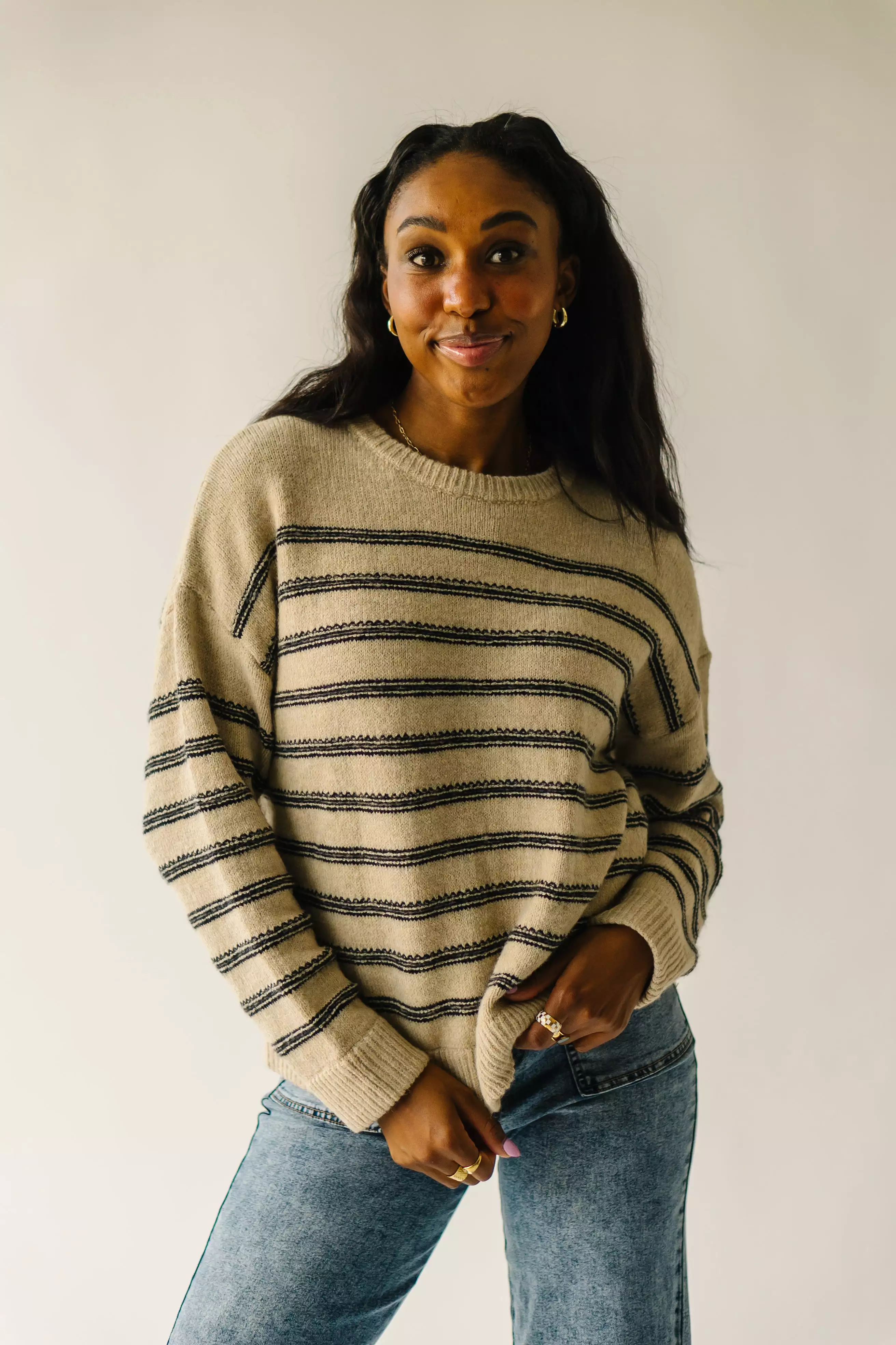 Peosta Taupe Combo Striped Sweater - Shop Now