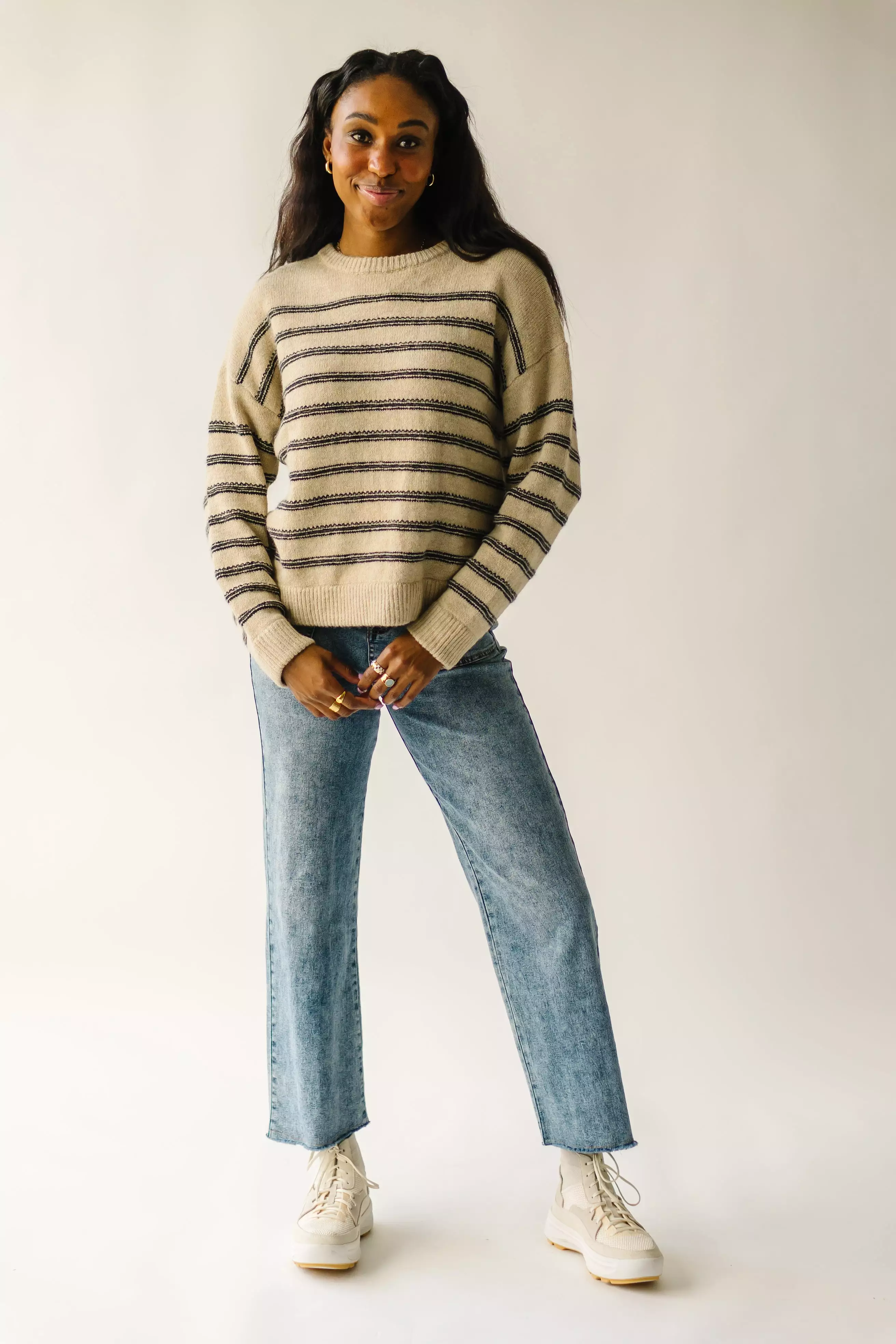 Peosta Taupe Combo Striped Sweater - Shop Now