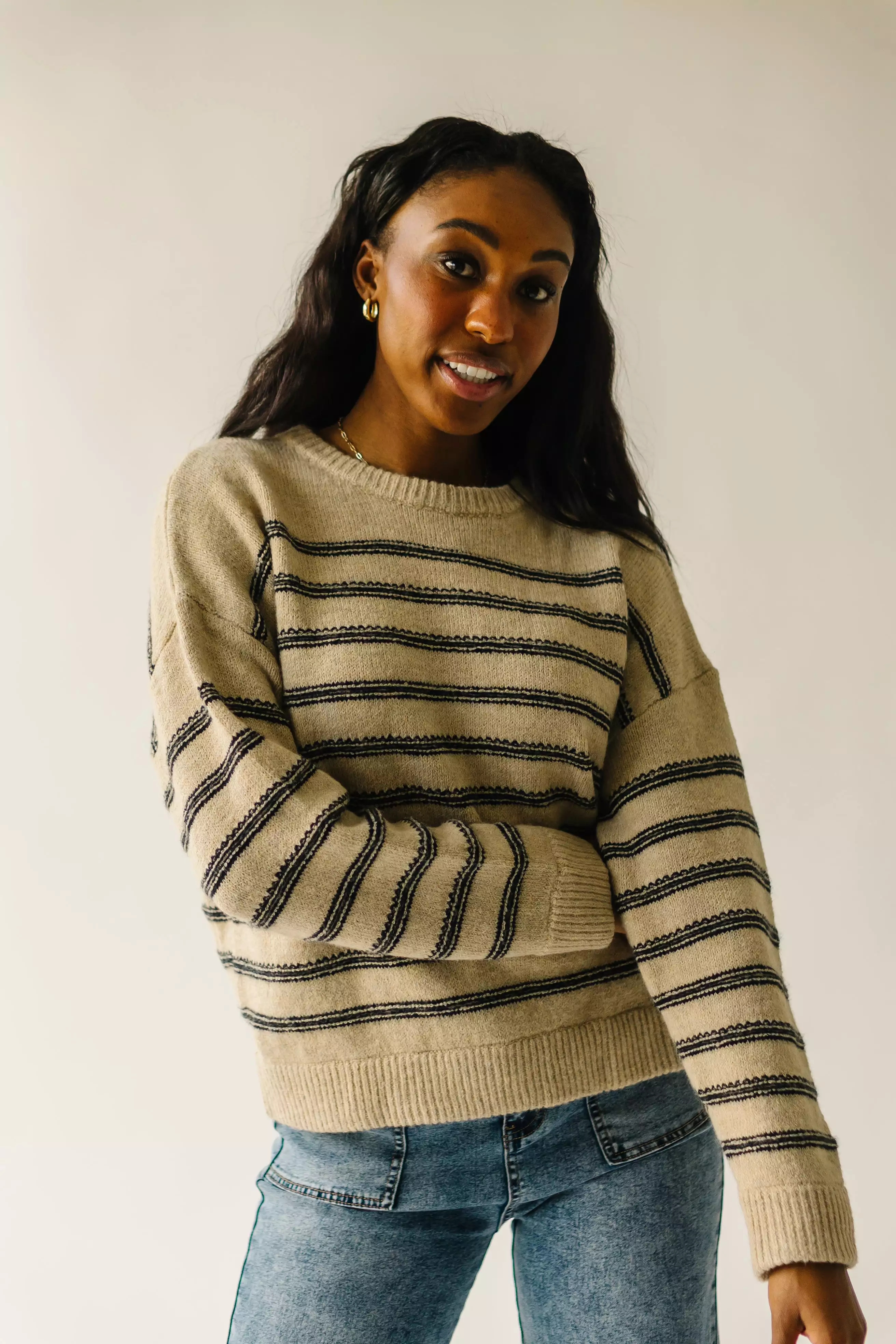 Peosta Taupe Combo Striped Sweater - Shop Now