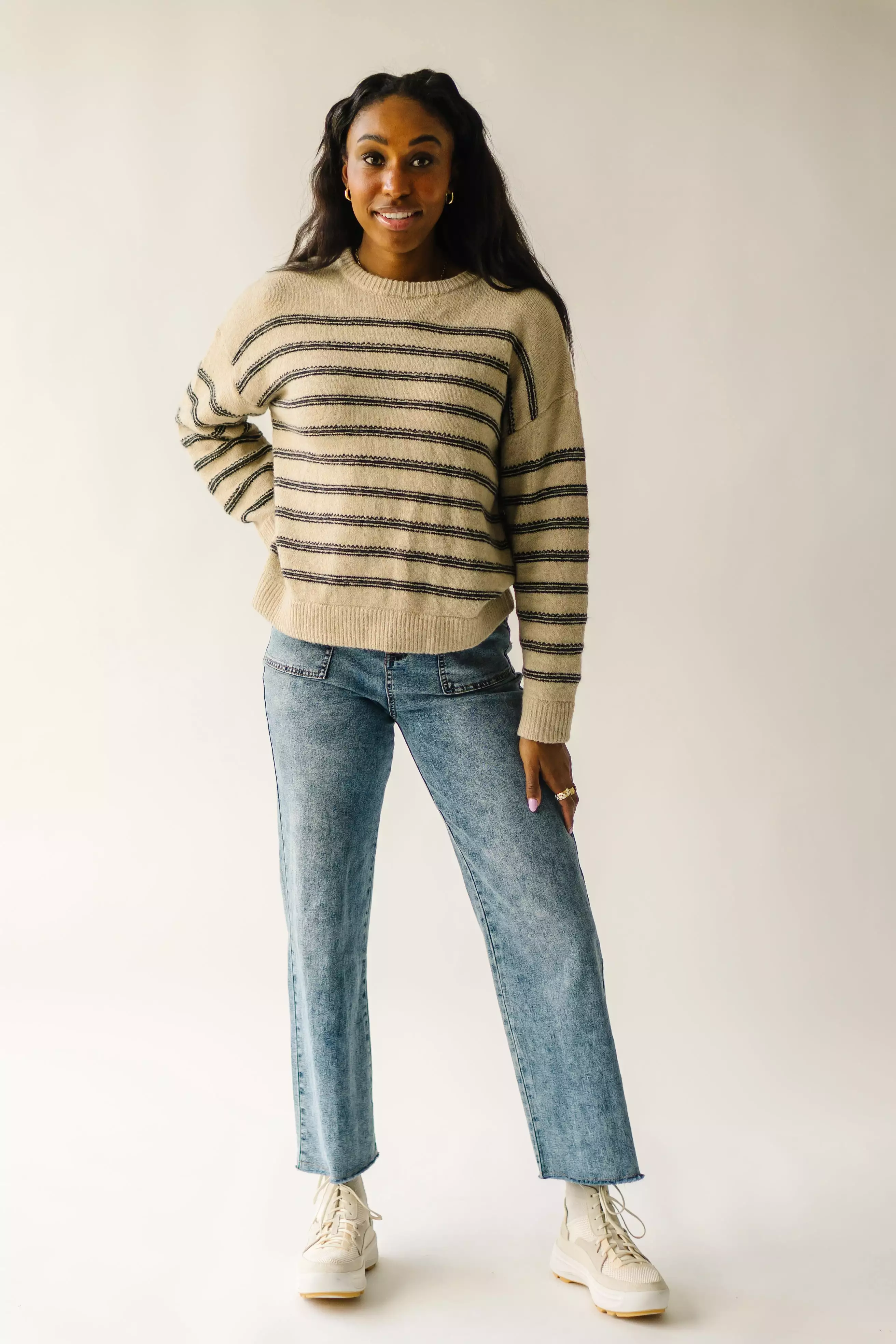 Peosta Taupe Combo Striped Sweater - Shop Now