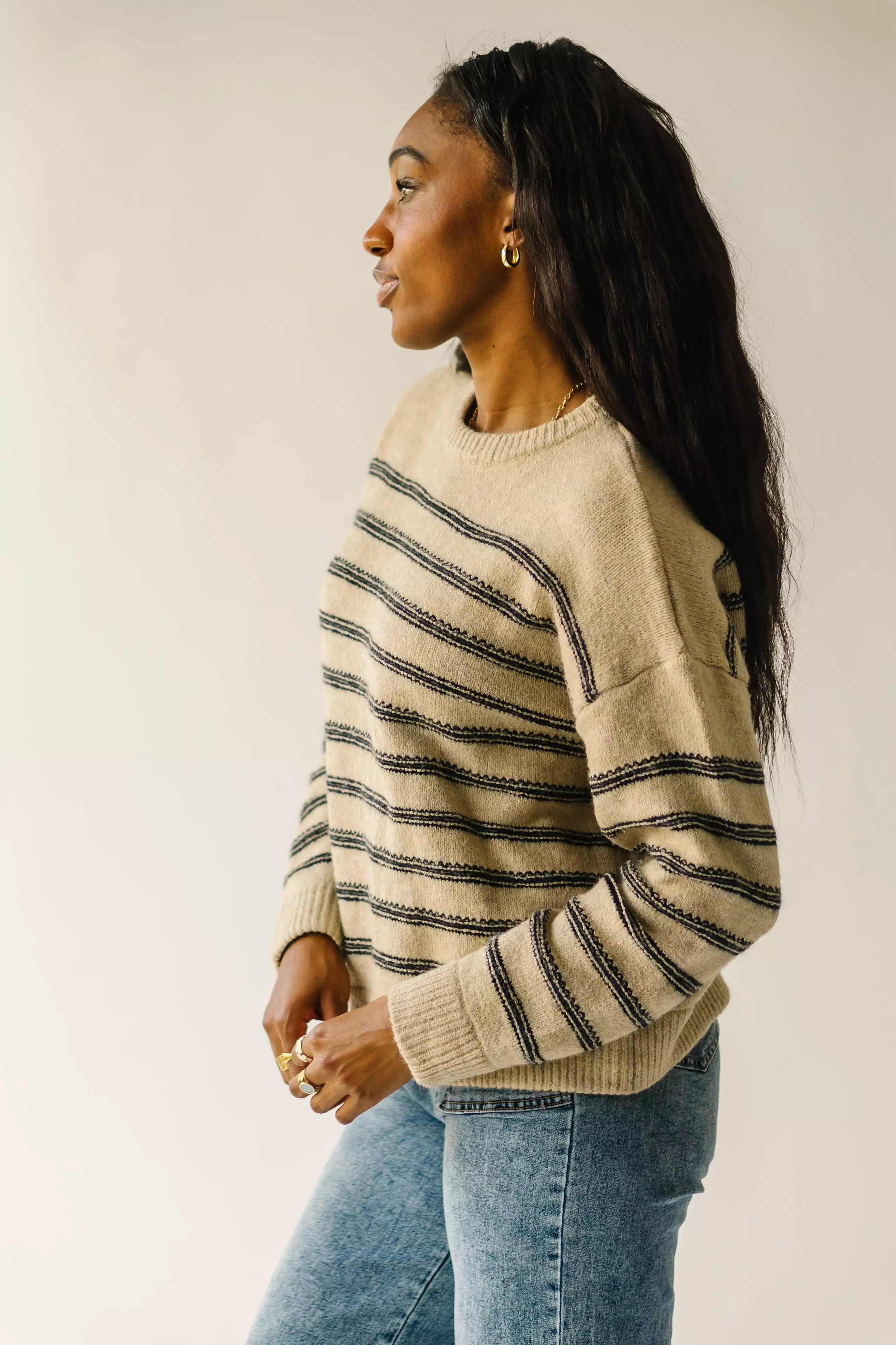 Peosta Taupe Combo Striped Sweater - Shop Now