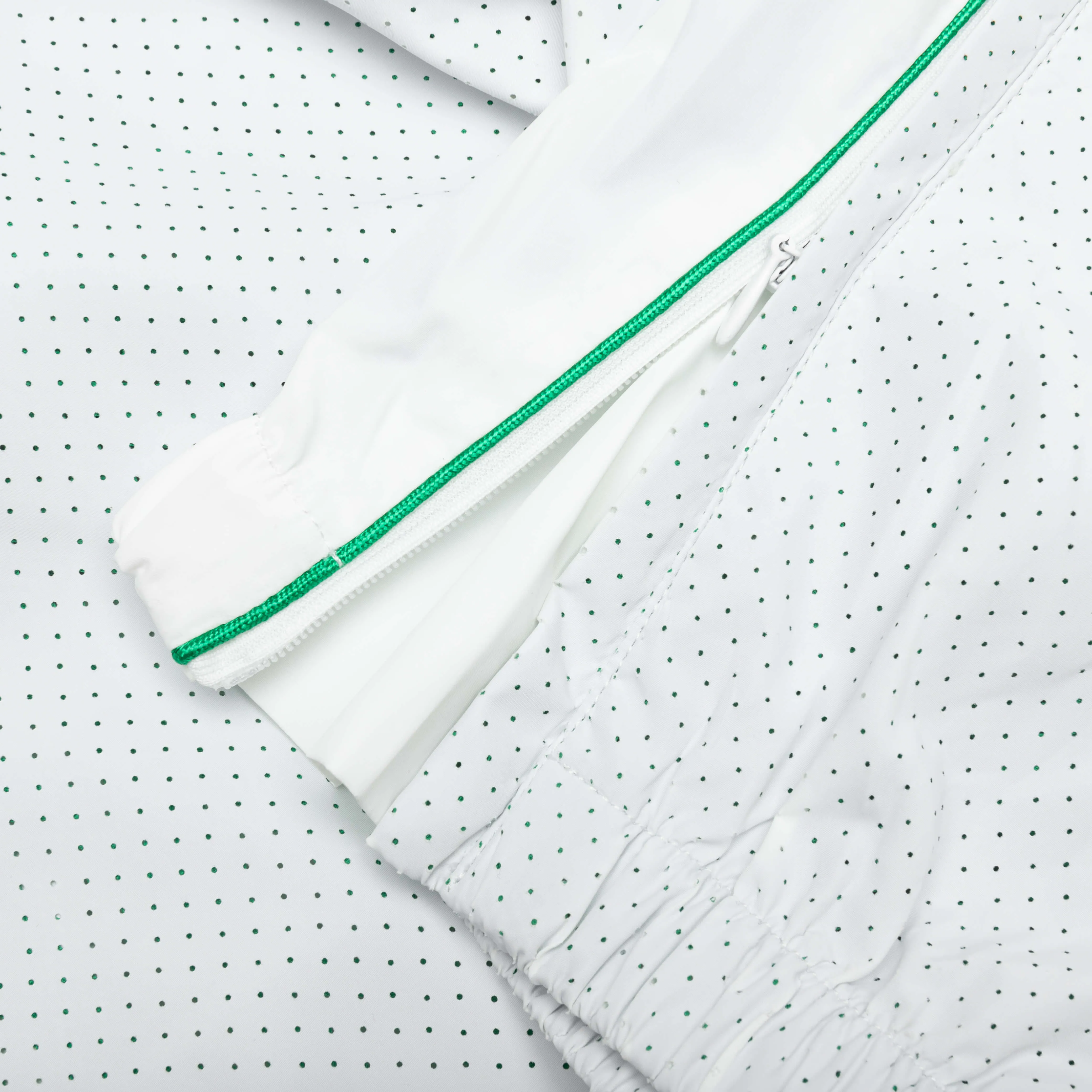 White Green Perforated Layered Track Pant.