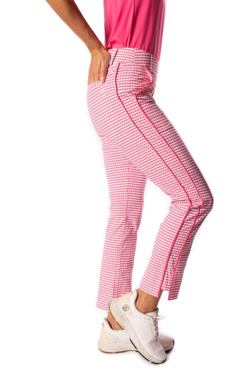 Pink and White Checkered Stretch Ankle Pants