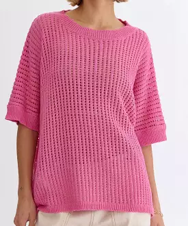 Pink Crochet Oversized Top