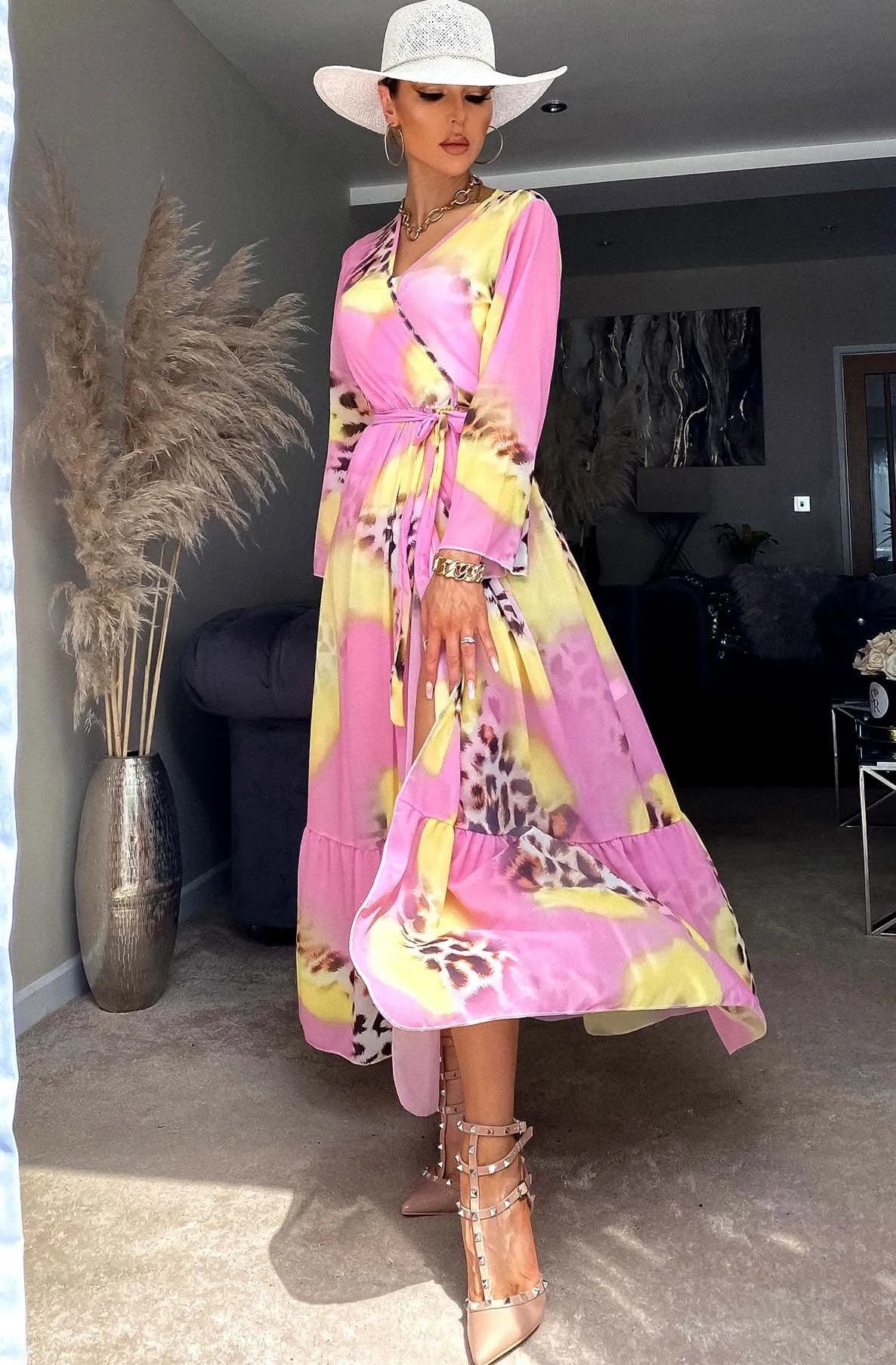 Pink Beach Cover Up Maxi Wrap Dress Ivanna