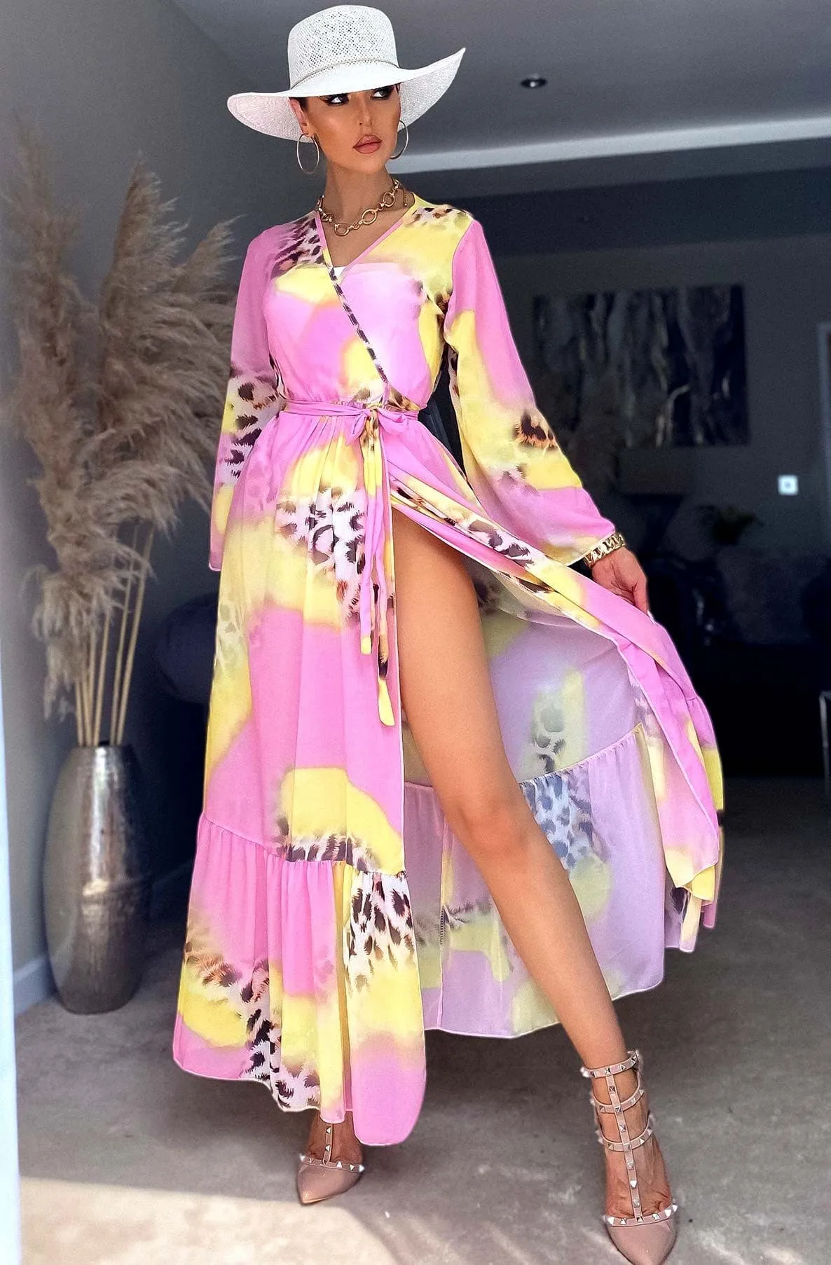 Pink Beach Cover Up Maxi Wrap Dress Ivanna