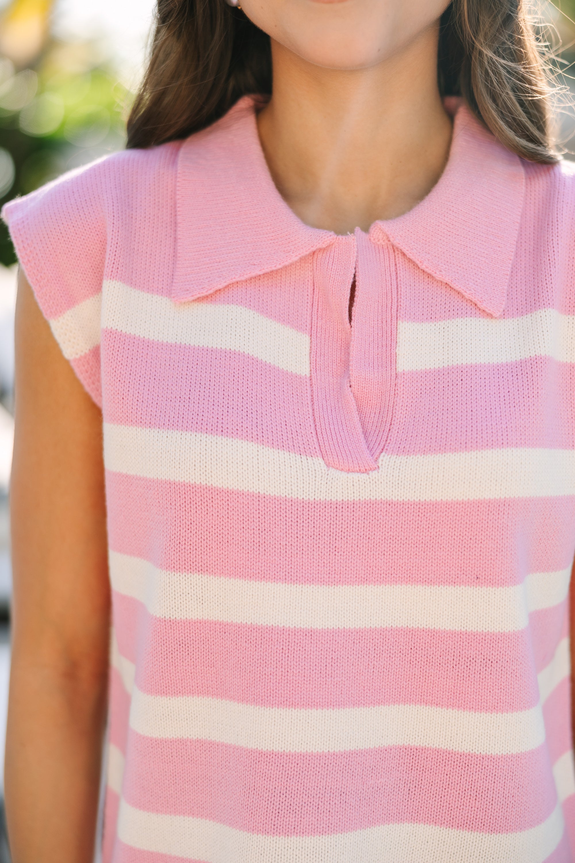 Pink Striped Short Sleeve Sweater by In Your Dreams