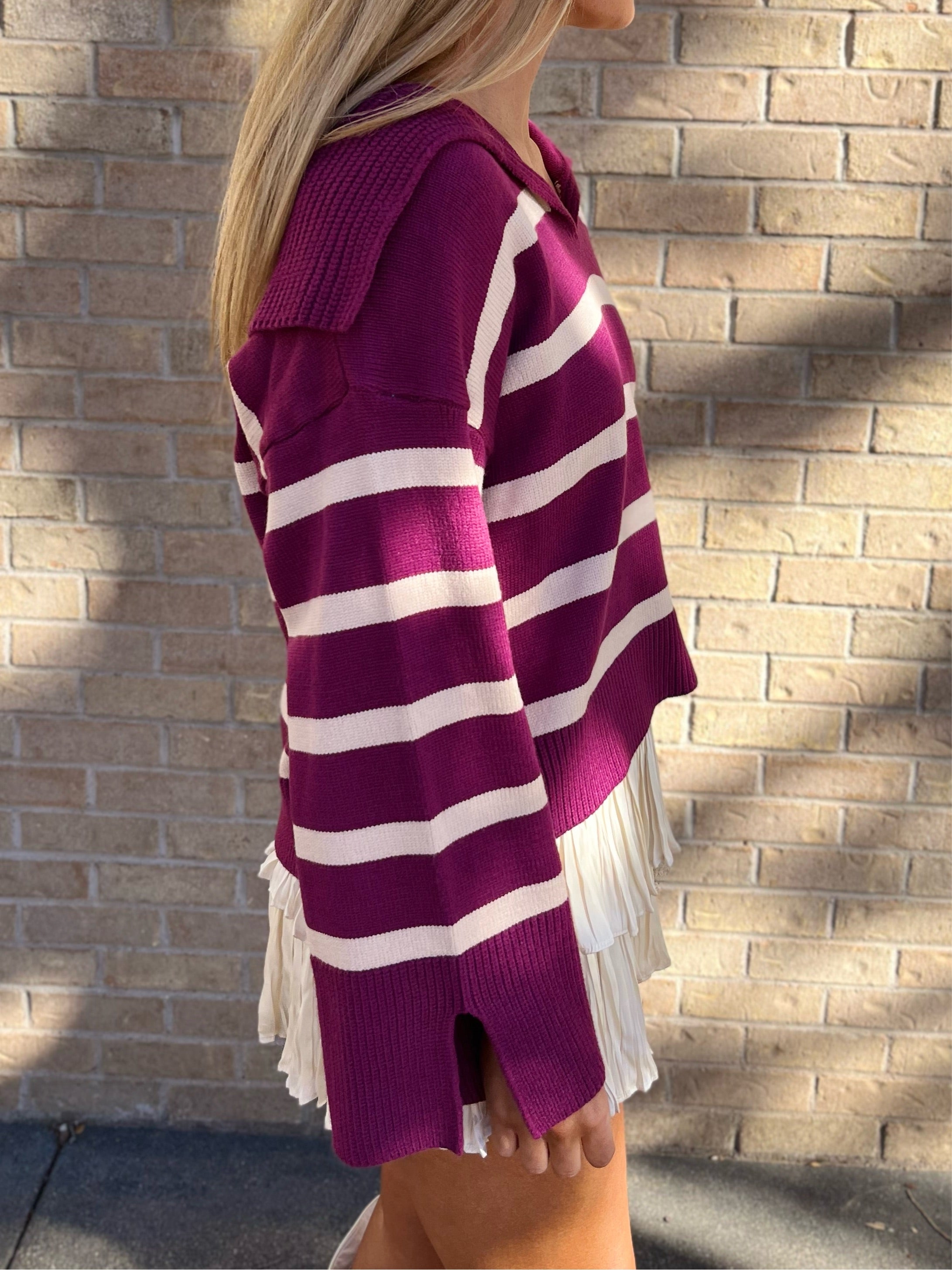 Plum Striped Bell Sleeve Sweater