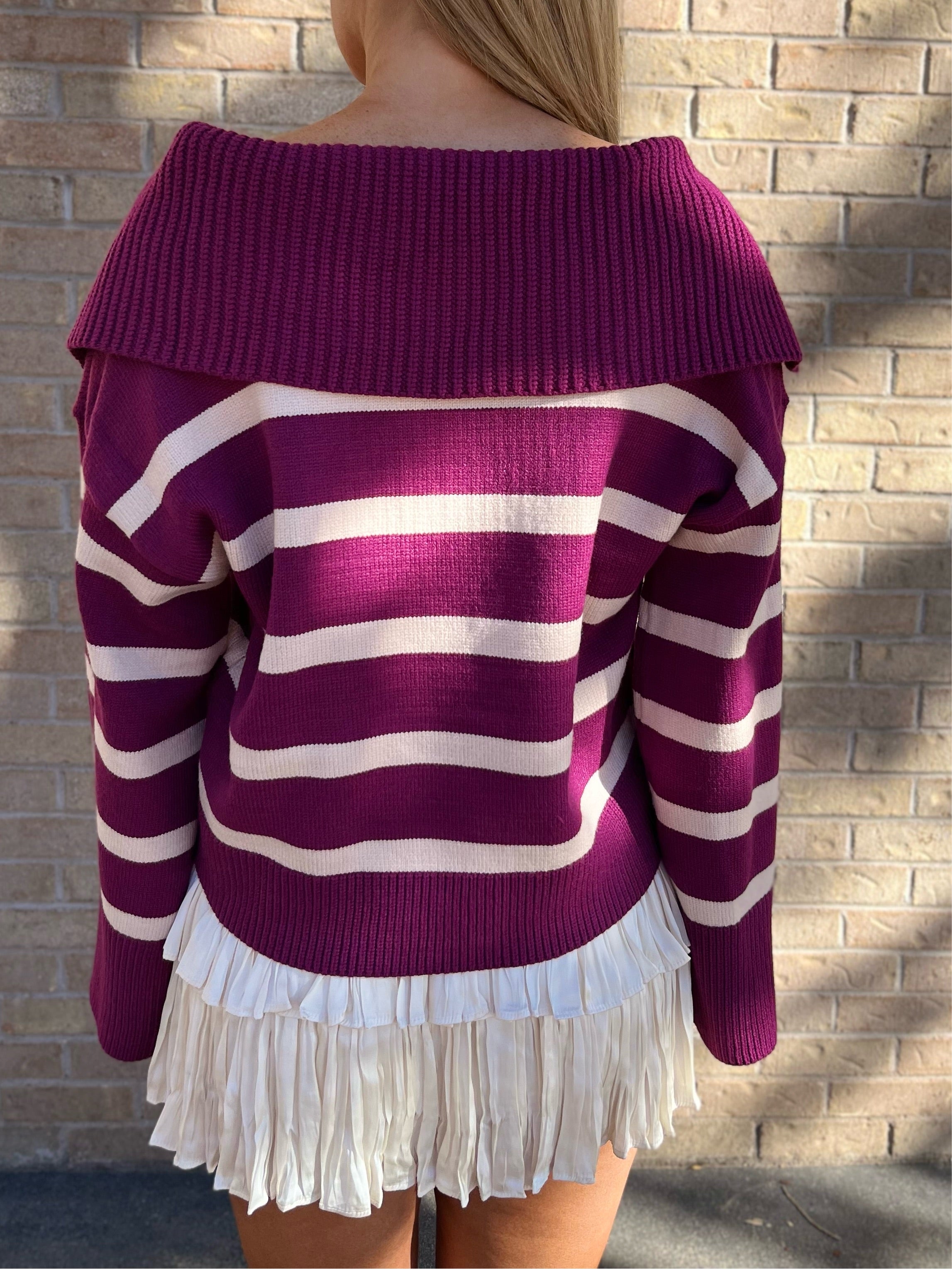 Plum Striped Bell Sleeve Sweater