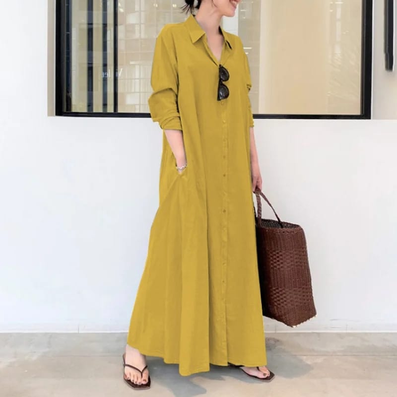 Plus Size Cotton Linen Pocket Long Dress for Women (B-66310)