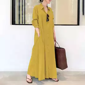 Plus Size Cotton Linen Pocket Long Dress for Women (B-66310)