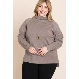 Plus Size Turtleneck Sweater - High Quality, Buttery Soft, Solid Knit, Two Tone, High Low Hem