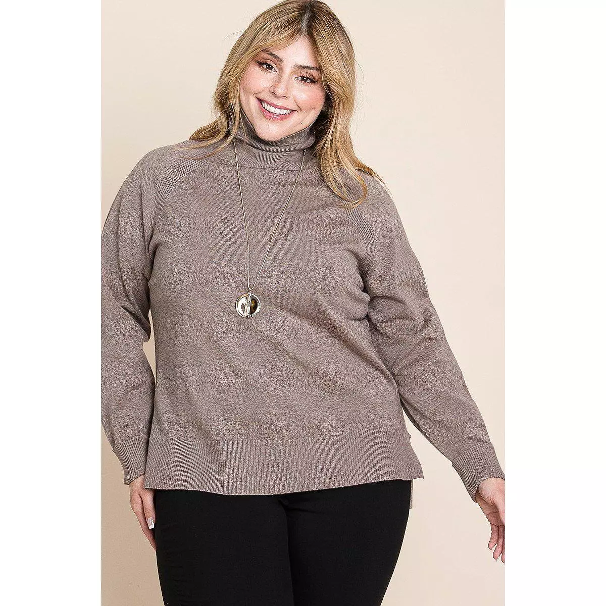 Plus Size Turtleneck Sweater - High Quality, Buttery Soft, Solid Knit, Two Tone, High Low Hem