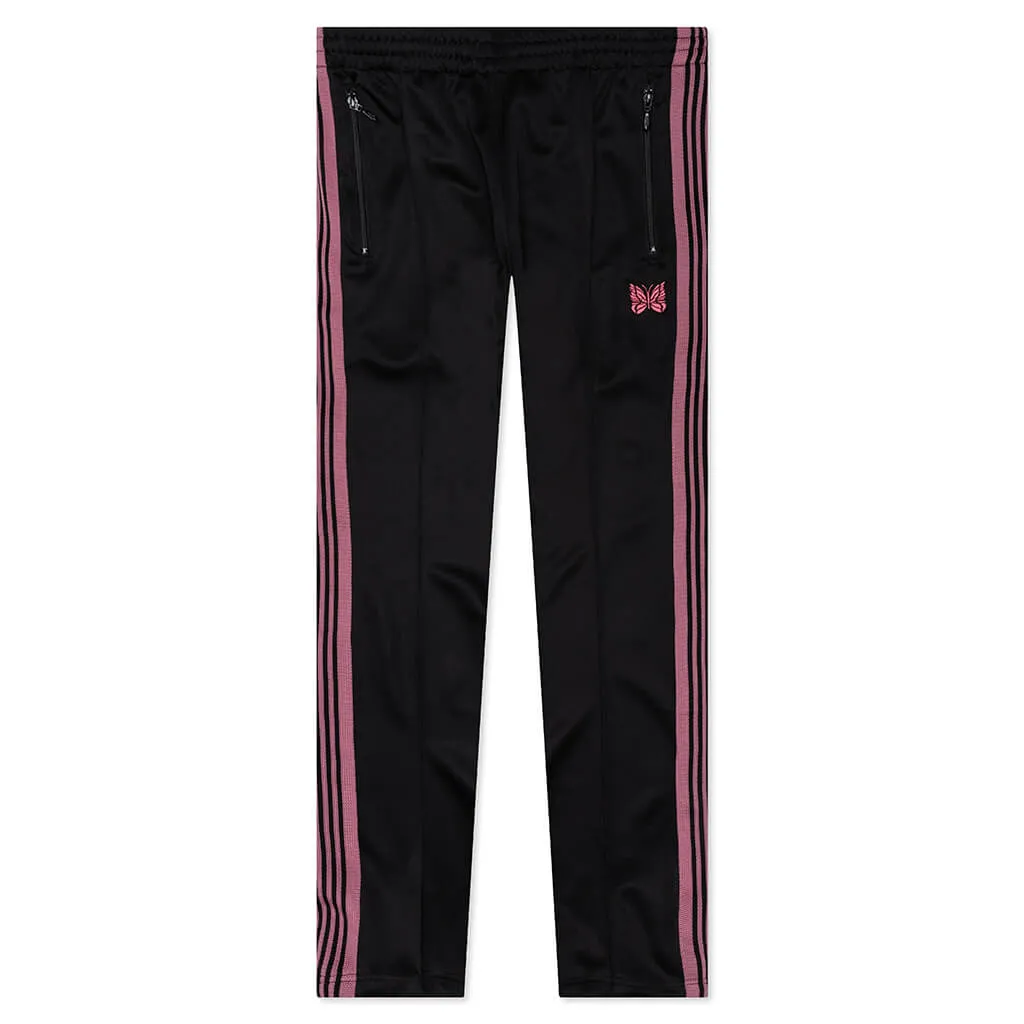 Black Narrow Track Pants in Smooth Poly Fabric