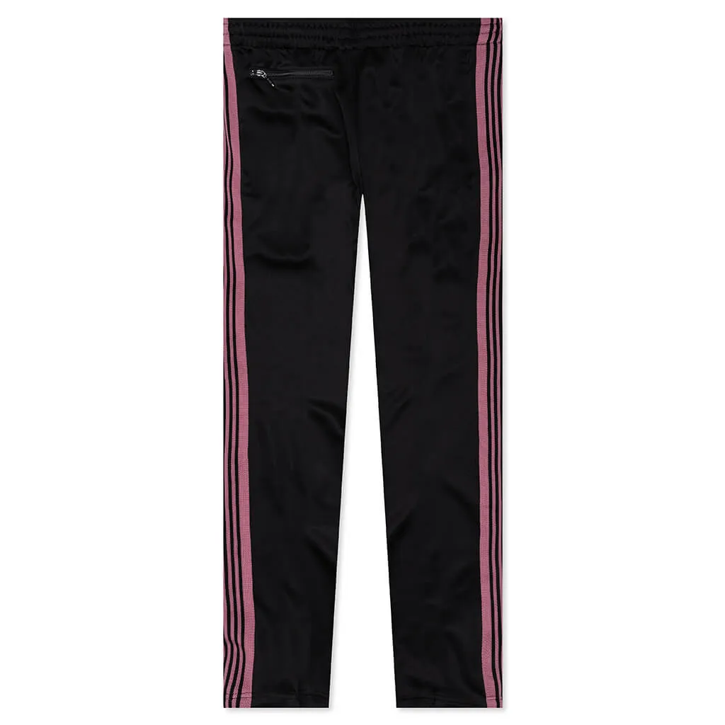 Black Narrow Track Pants in Smooth Poly Fabric