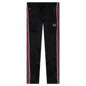 Black Narrow Track Pants in Smooth Poly Fabric