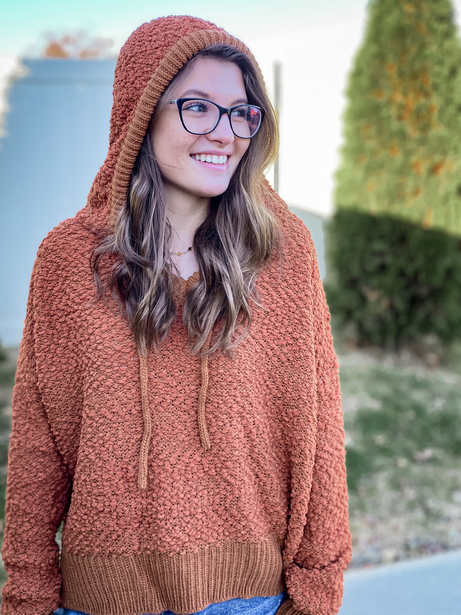 Popcorn Hooded Pullover Knit