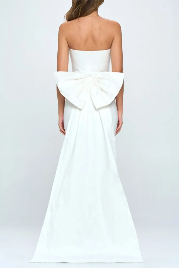 Pre- Order Only! (April 30th) - Mrs. Show Stopper Ruched Mini Gown with Removable Back Bow - White