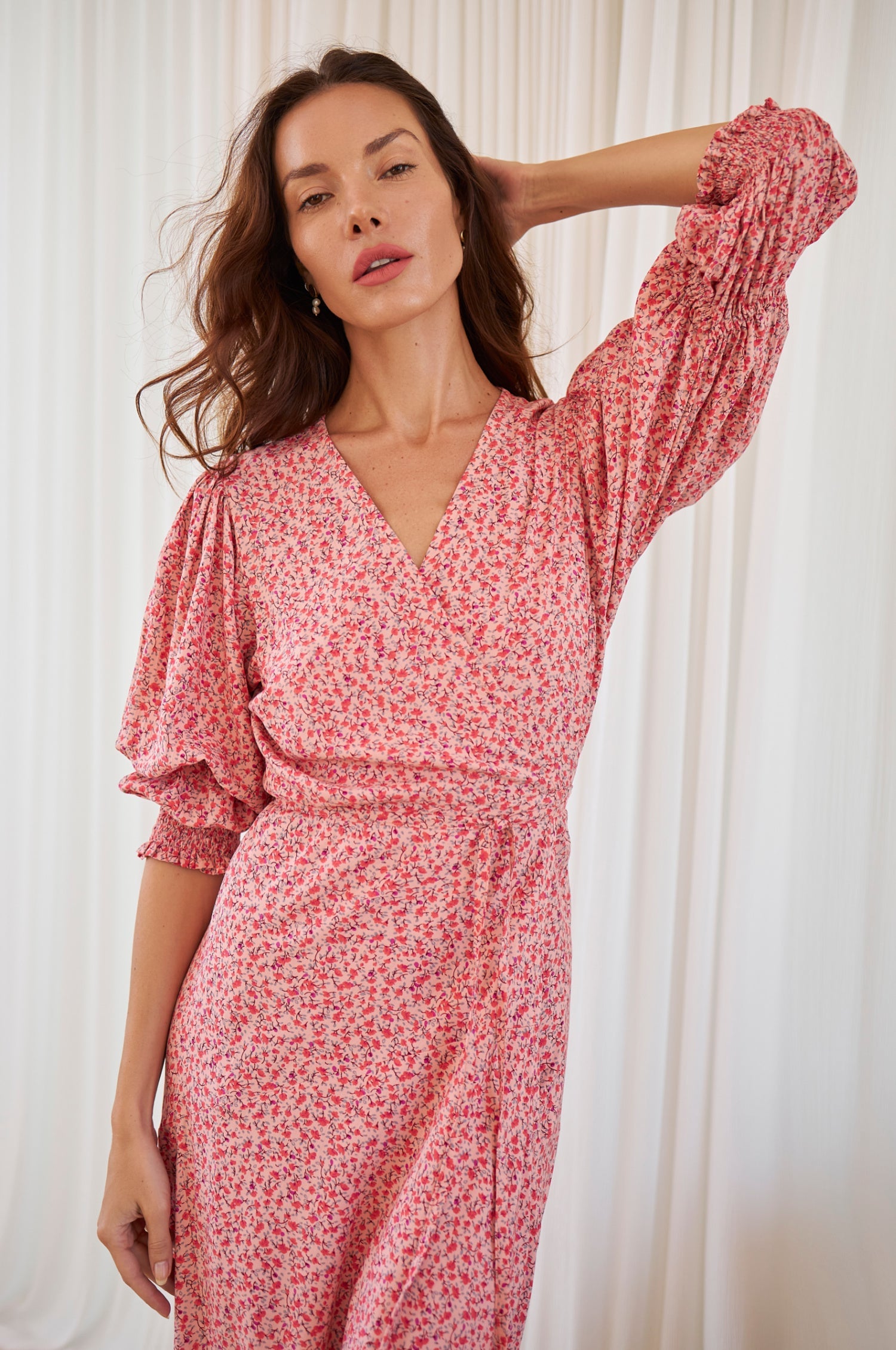 Puff Sleeve Wrap Cotton Dress