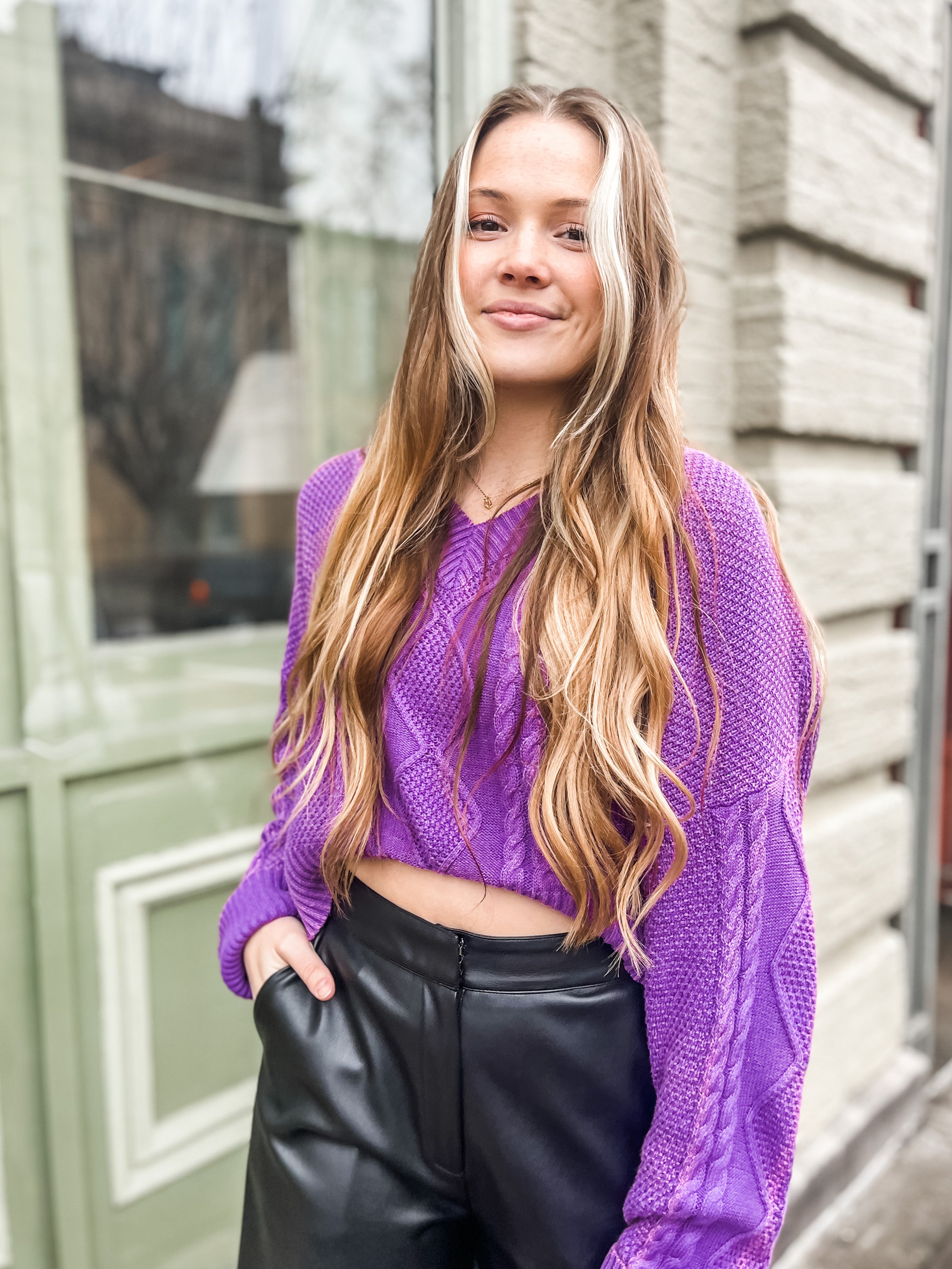 Purple cable knit sweater