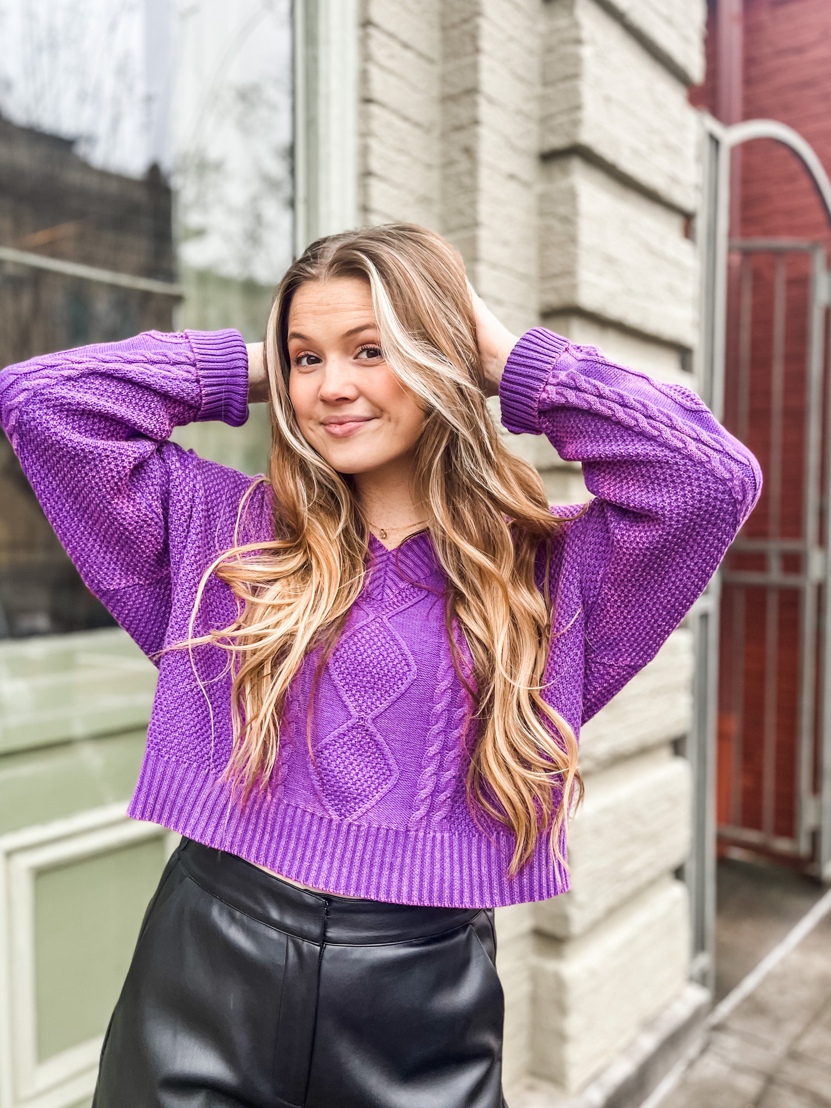 Purple cable knit sweater