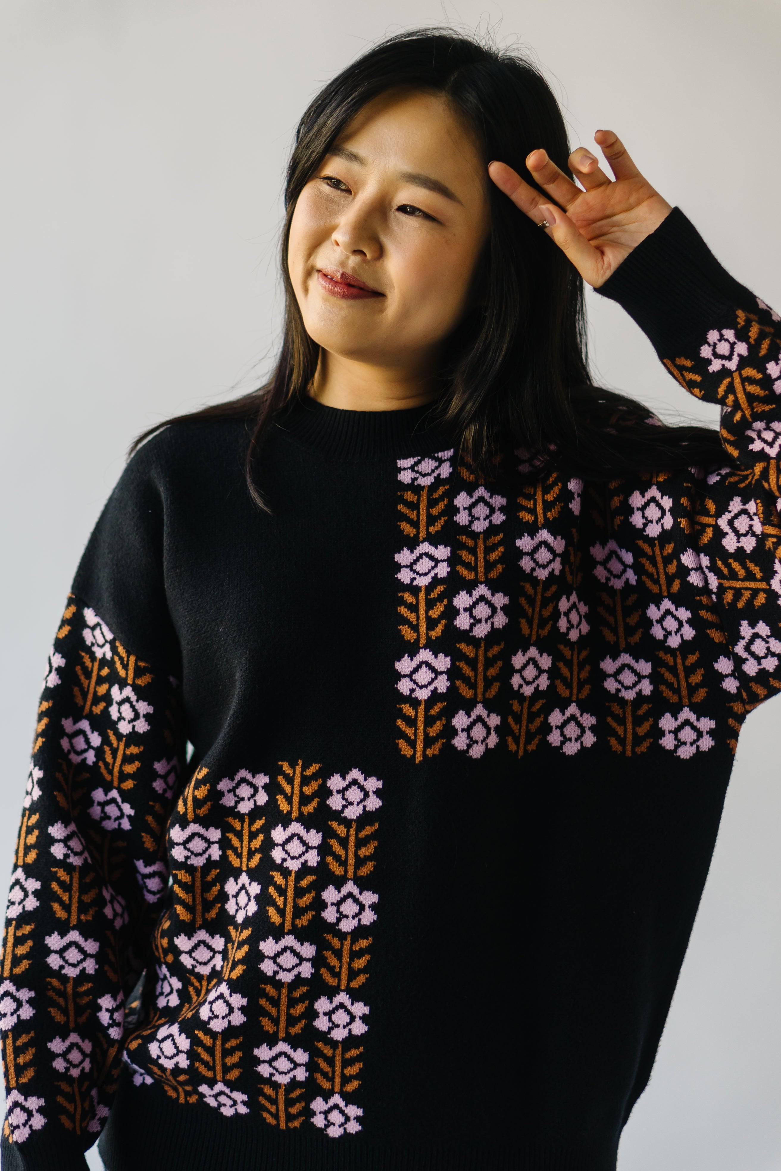 Putney Black Floral Contrast Pullover