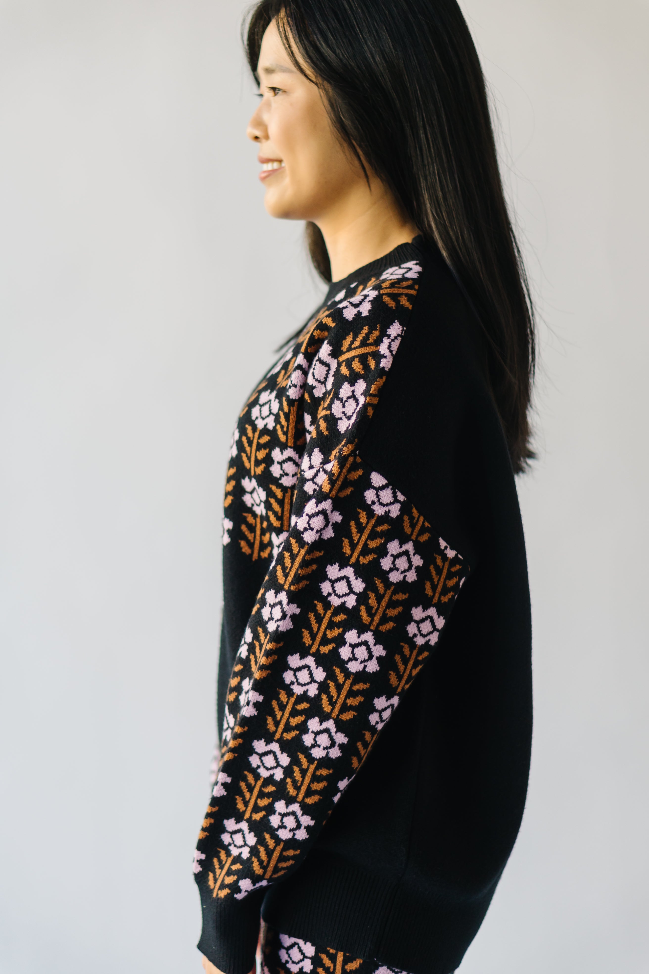 Putney Black Floral Contrast Pullover