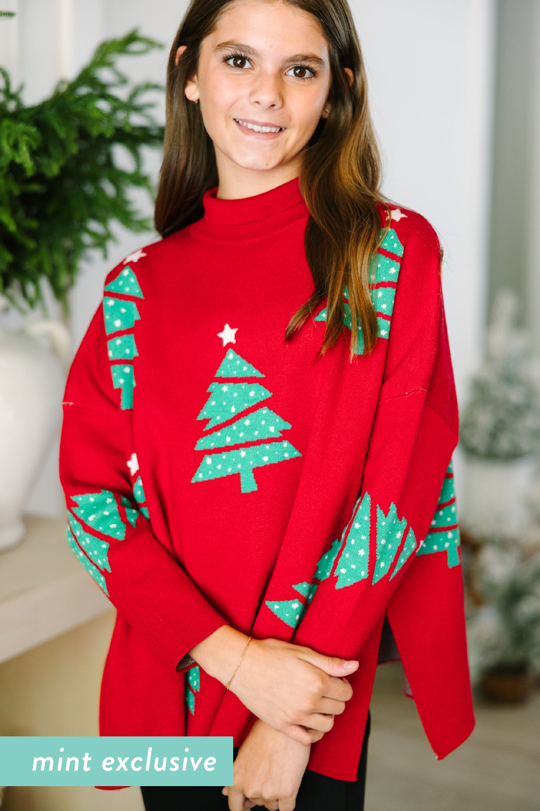 Quick Decisions Girls Red Christmas Tree Sweater