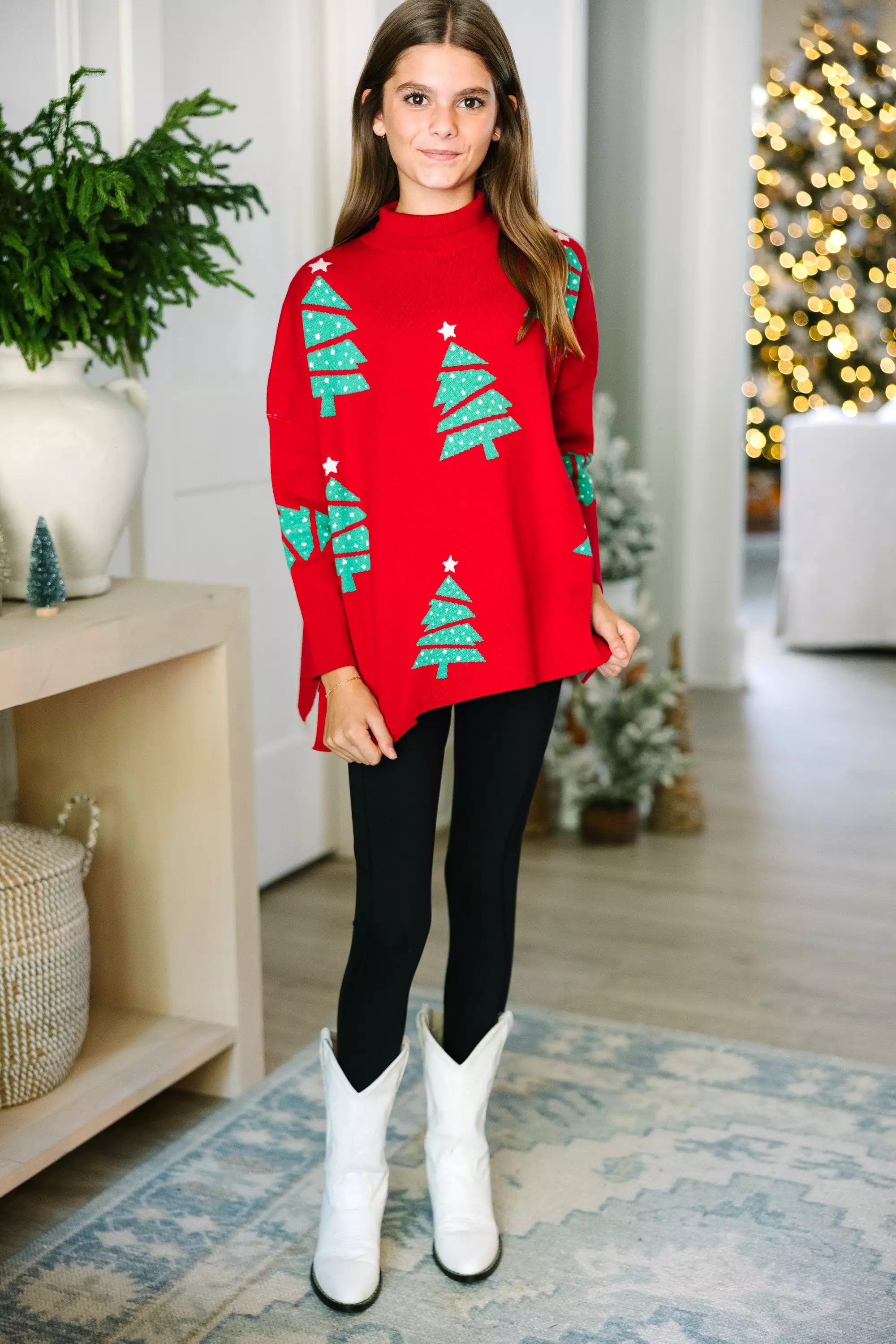 Quick Decisions Girls Red Christmas Tree Sweater