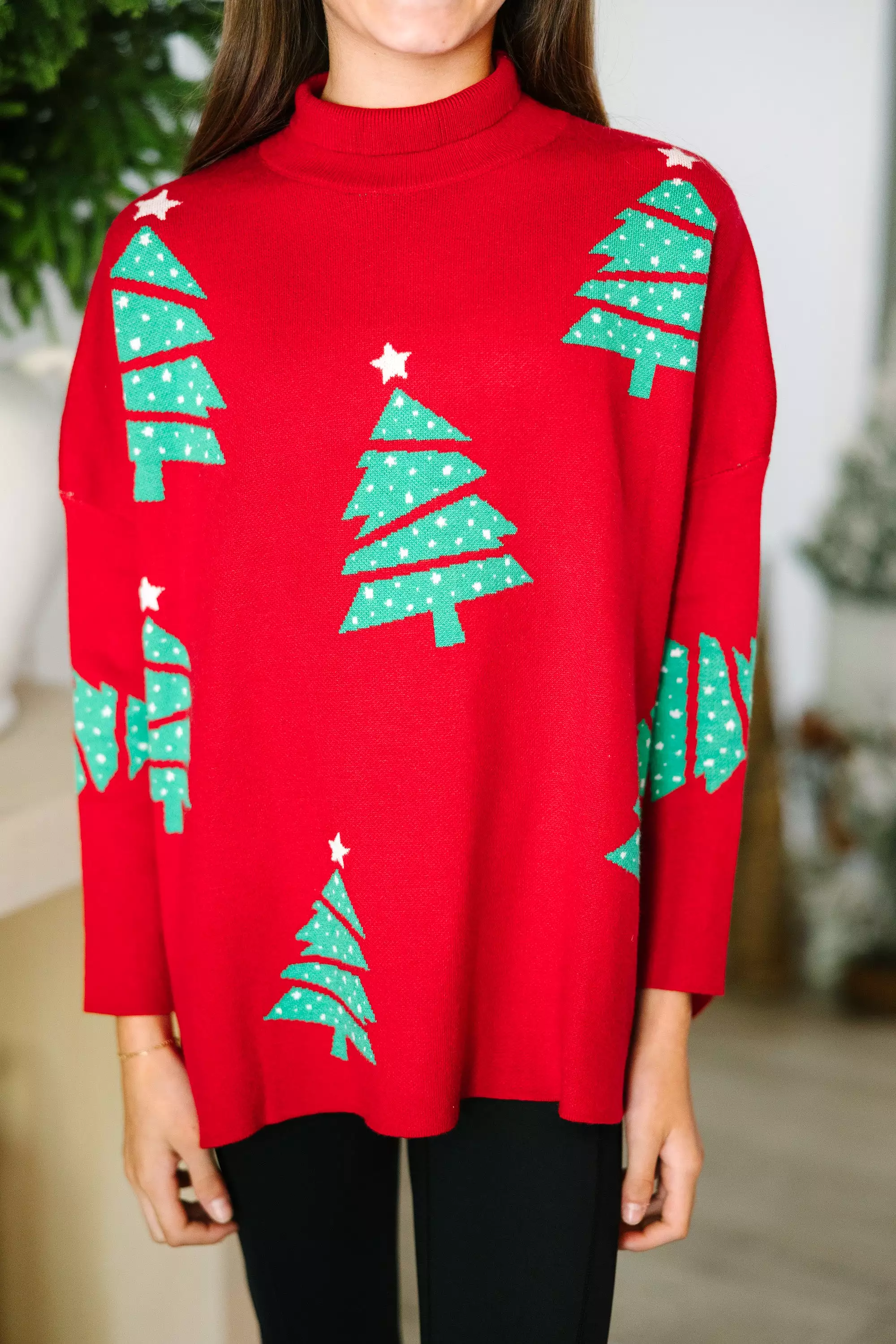 Quick Decisions Girls Red Christmas Tree Sweater