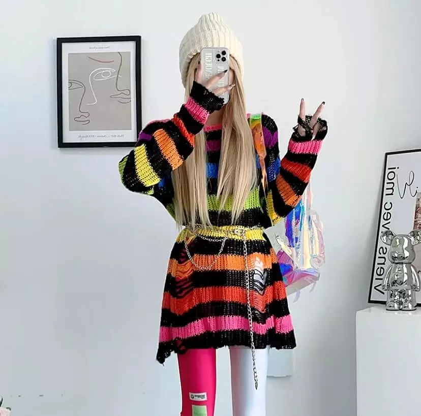 rainbow gradient striped knit sweater