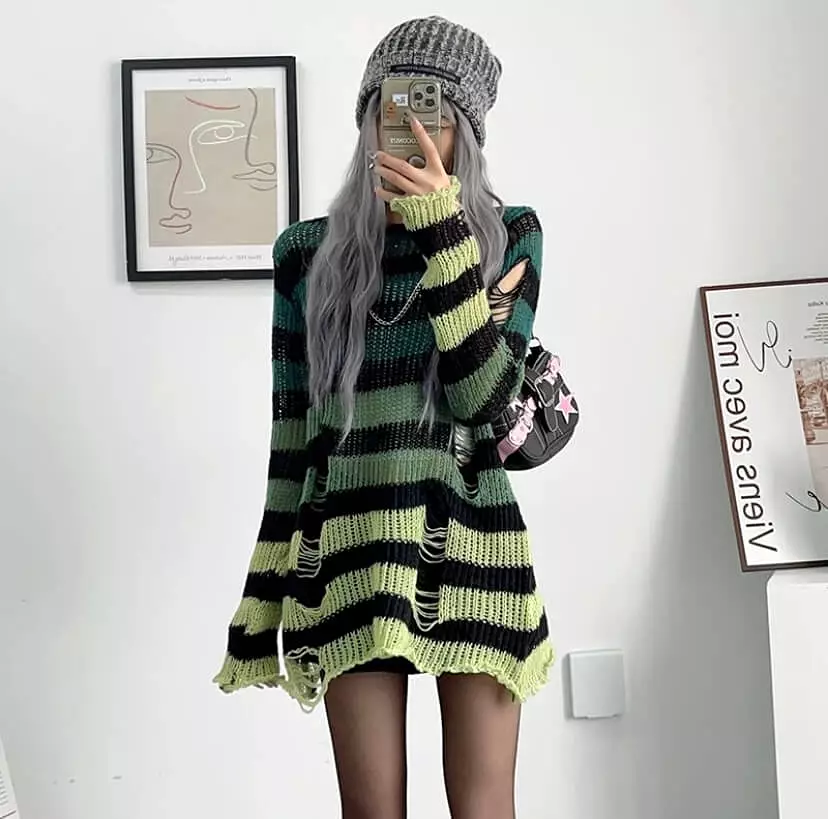 rainbow gradient striped knit sweater