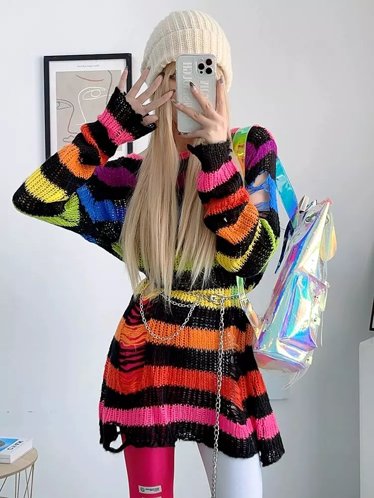 rainbow gradient striped knit sweater