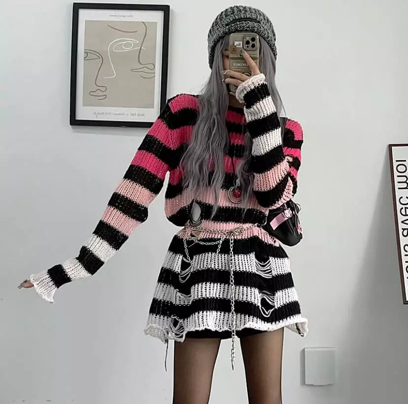 rainbow gradient striped knit sweater