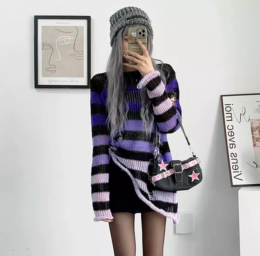 rainbow gradient striped knit sweater