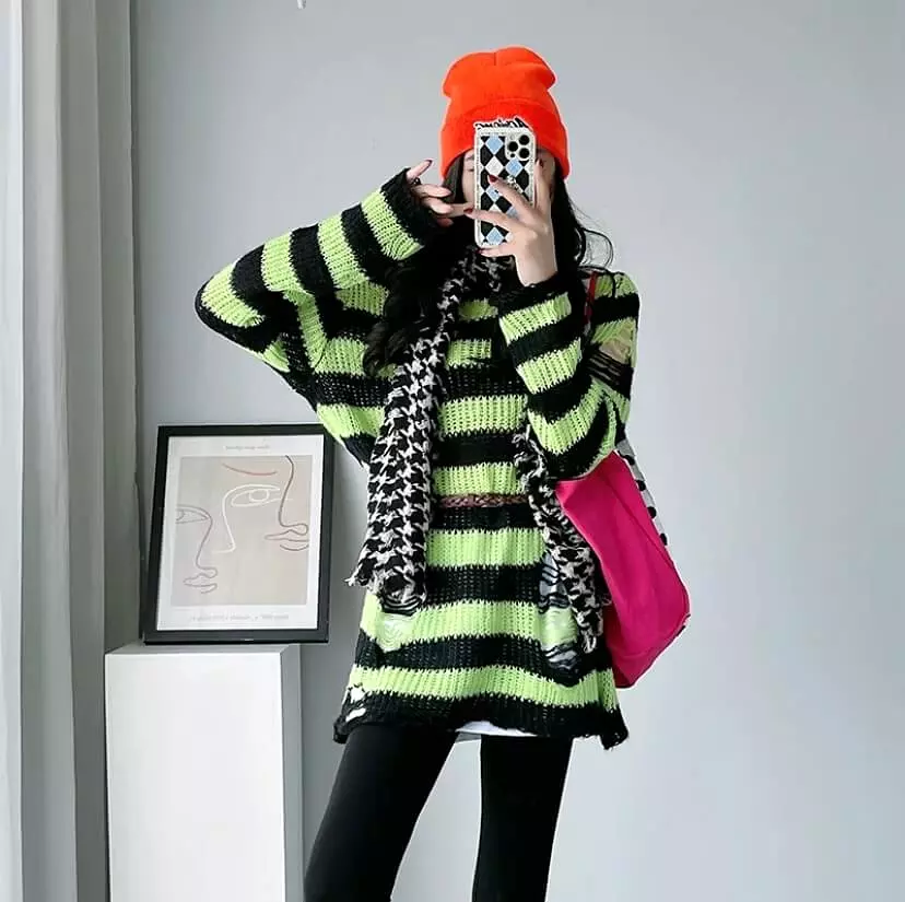 rainbow gradient striped knit sweater