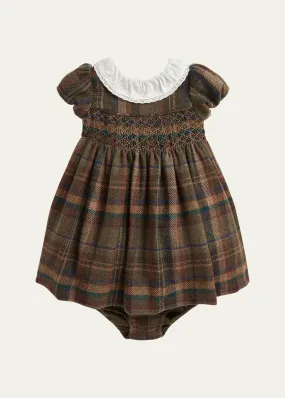 Ralph Lauren Childrenswear Plaid-Print Smocked Dress with Bloomers, Size 9M-24M for Girls