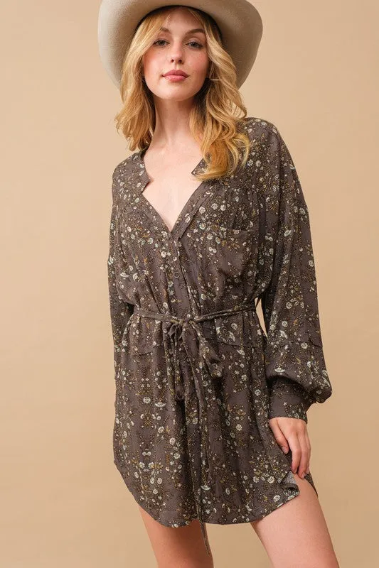 Rayon Crinkle Floral Shift Shirt Dress