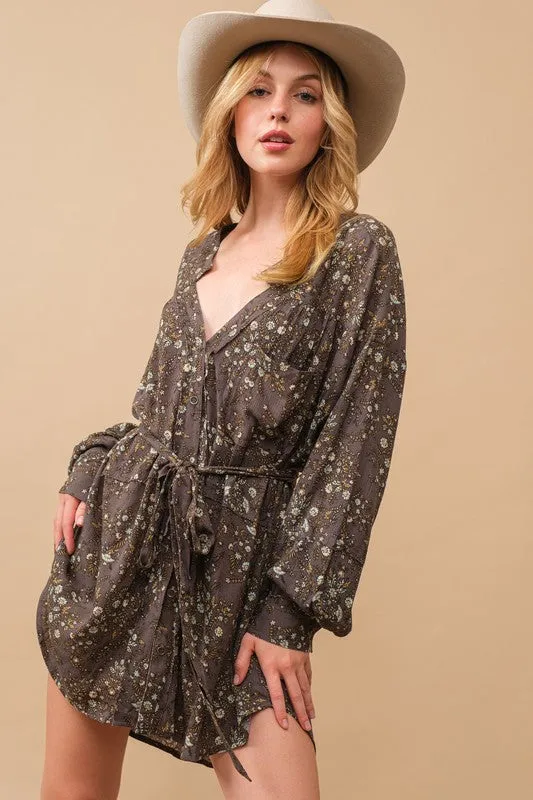 Rayon Crinkle Floral Shift Shirt Dress