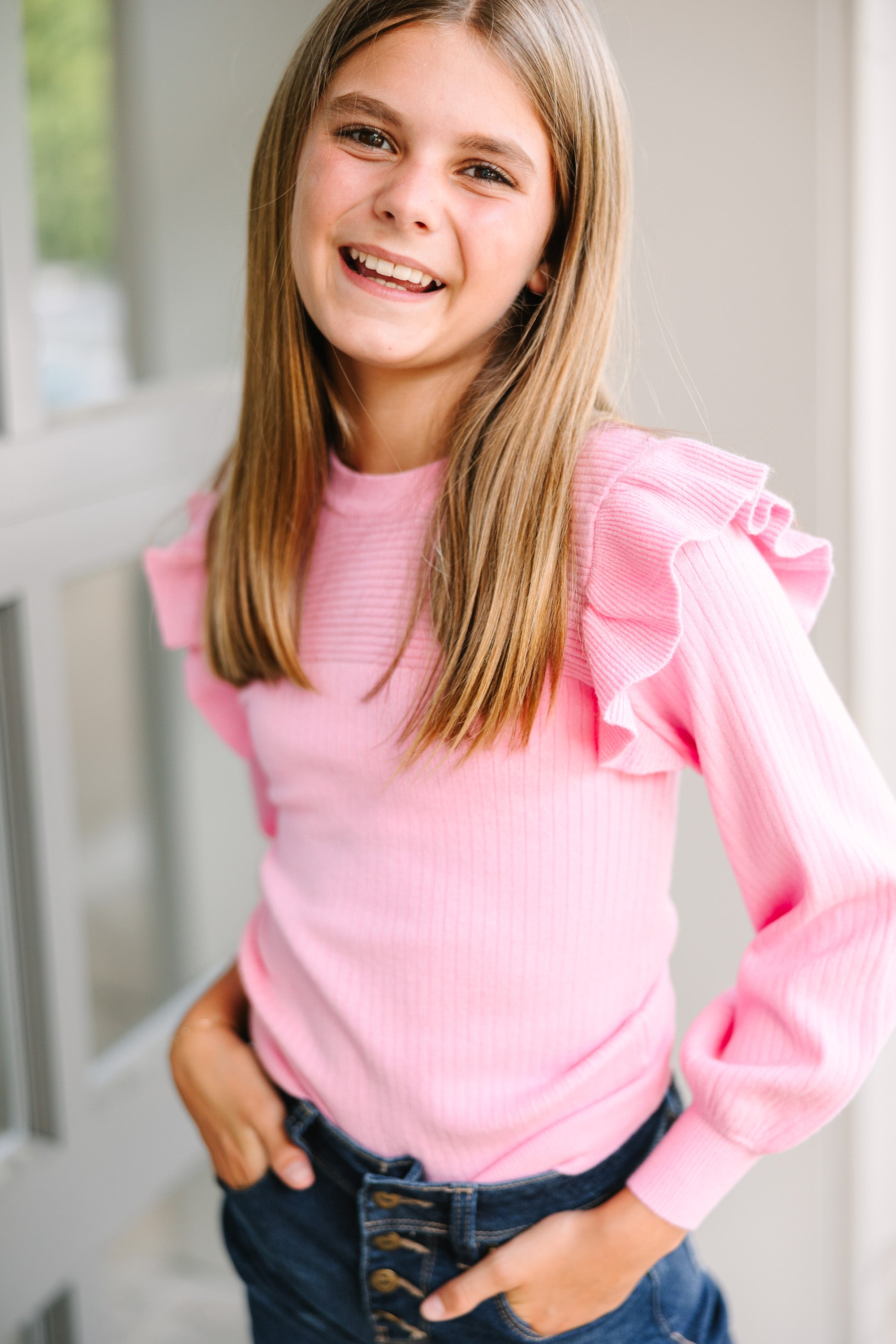 Reach Out Pink Ruffled Sweater for Girls - Shop now!